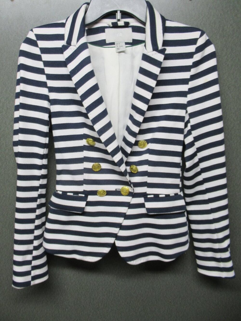 Navy Blue and White Stripe Nautical Style Blazer